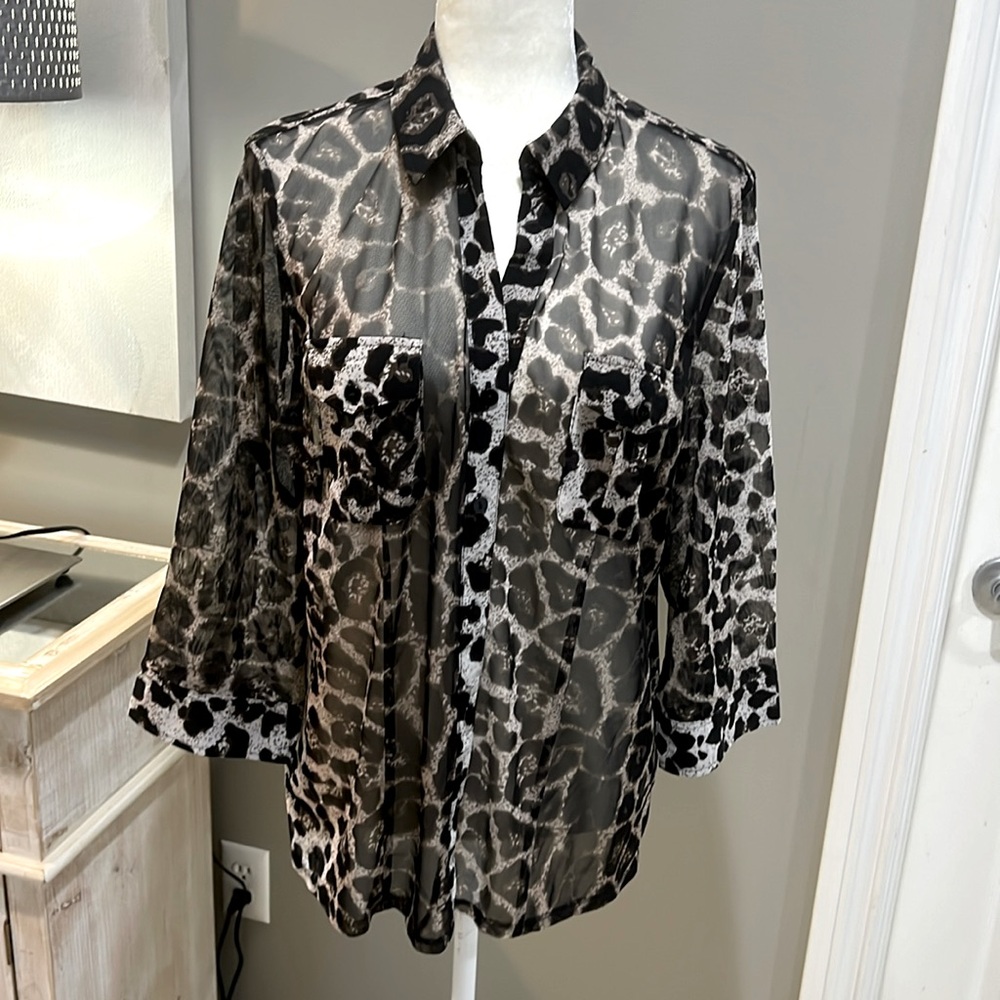 CHICO’S 3/4 Sleeve Button Front Animal Print 🐆Blouse - 2